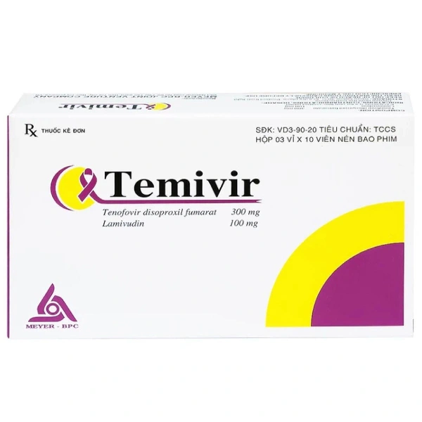 Temivir điều trị nhiễm HBV và virus HIV -1 gây suy giảm miễn dịch (3 vỉ x 10 viên) - 